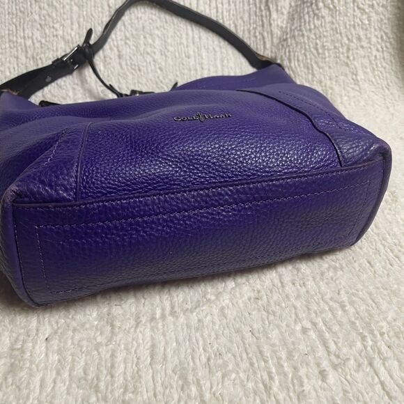 Cole Haan Purple Leather medium Shoulder Bag with black strap and tassel accent - Picture 8 of 13
